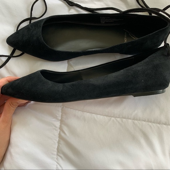 B Brian Atwood Skylar Lace Up Black Suede Flats - Picture 11 of 16
